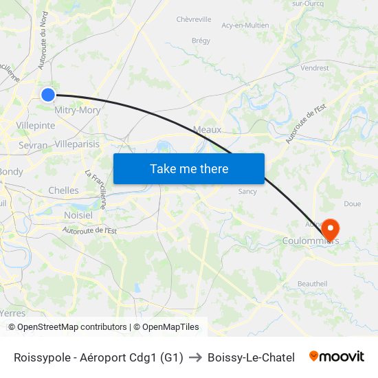 Roissypole - Aéroport Cdg1 (G1) to Boissy-Le-Chatel map