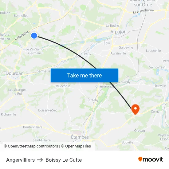 Angervilliers to Boissy-Le-Cutte map