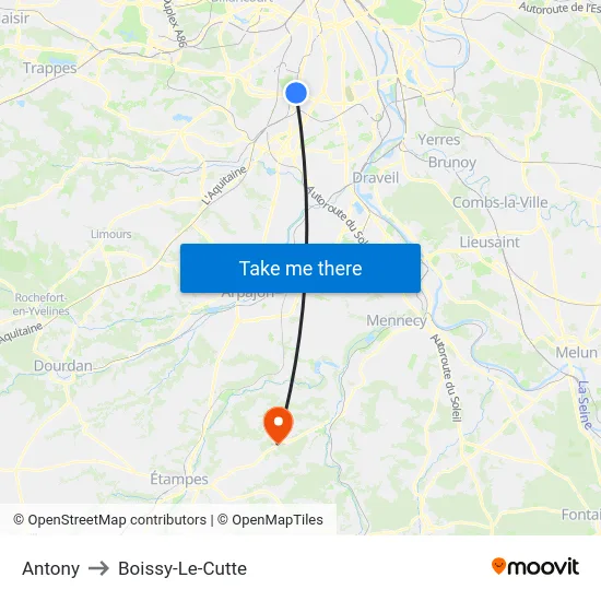 Antony to Boissy-Le-Cutte map