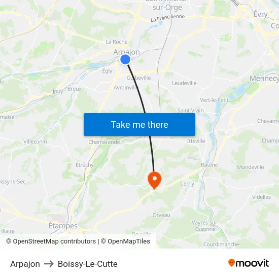 Arpajon to Boissy-Le-Cutte map