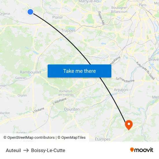 Auteuil to Boissy-Le-Cutte map