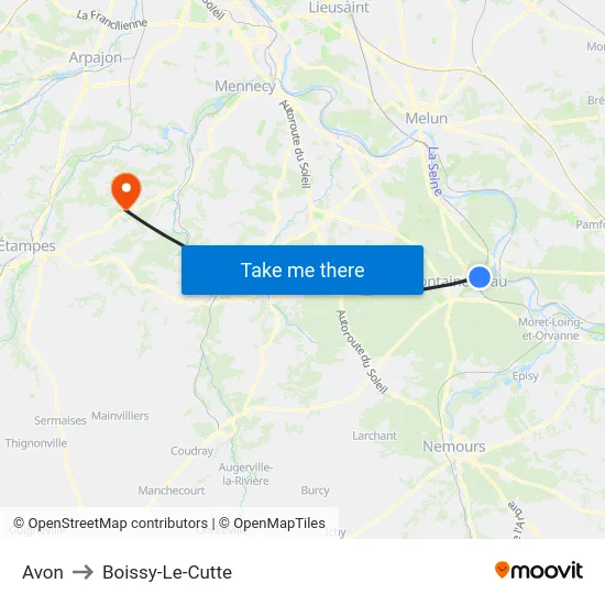 Avon to Boissy-Le-Cutte map