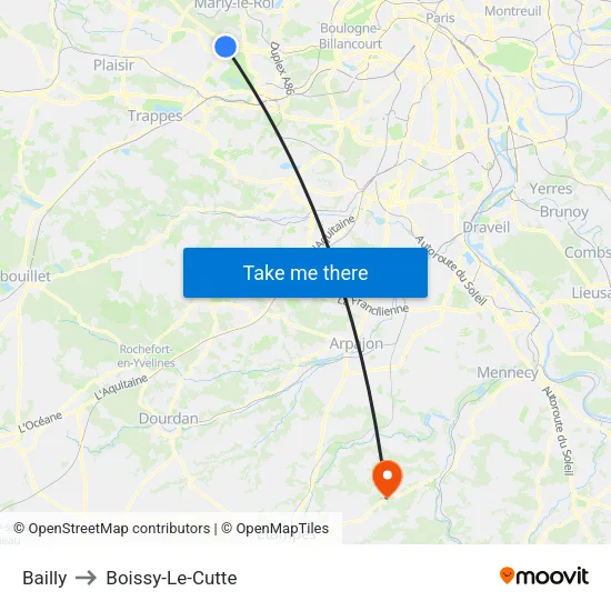 Bailly to Boissy-Le-Cutte map