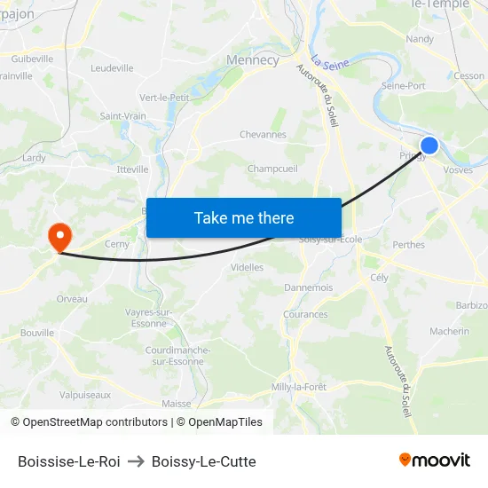 Boissise-Le-Roi to Boissy-Le-Cutte map