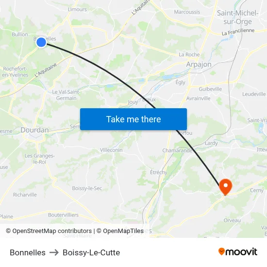 Bonnelles to Boissy-Le-Cutte map
