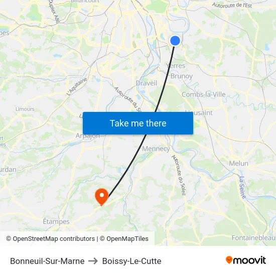 Bonneuil-Sur-Marne to Boissy-Le-Cutte map