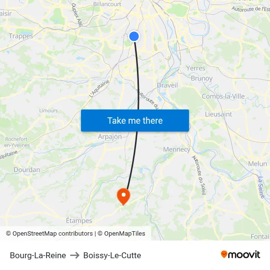 Bourg-La-Reine to Boissy-Le-Cutte map