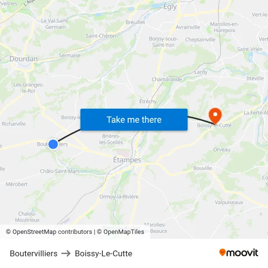 Boutervilliers to Boissy-Le-Cutte map