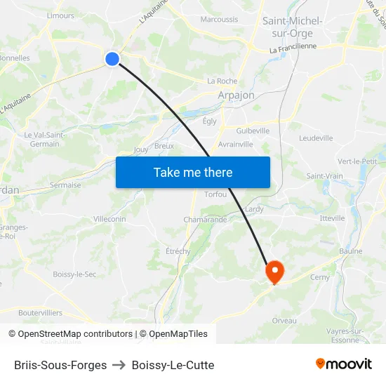 Briis-Sous-Forges to Boissy-Le-Cutte map