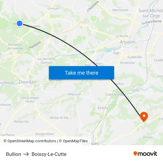 Bullion to Boissy-Le-Cutte map