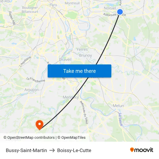 Bussy-Saint-Martin to Boissy-Le-Cutte map
