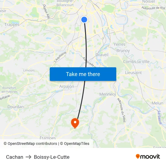 Cachan to Boissy-Le-Cutte map