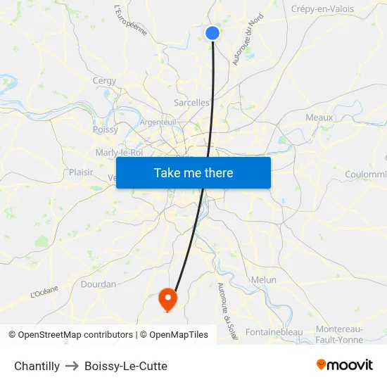 Chantilly to Boissy-Le-Cutte map