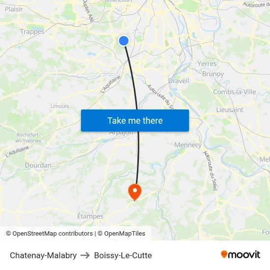 Chatenay-Malabry to Boissy-Le-Cutte map