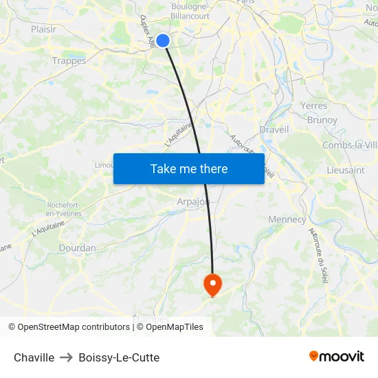 Chaville to Boissy-Le-Cutte map