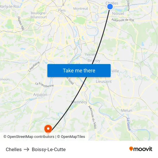 Chelles to Boissy-Le-Cutte map