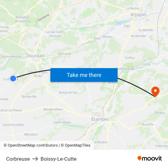 Corbreuse to Boissy-Le-Cutte map