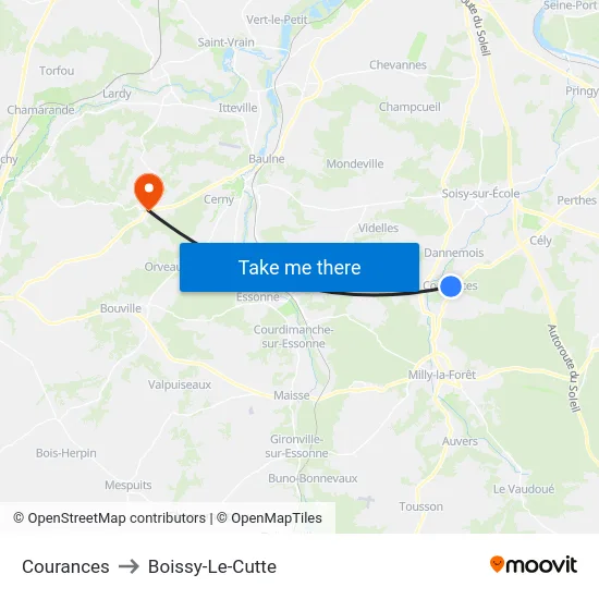 Courances to Boissy-Le-Cutte map