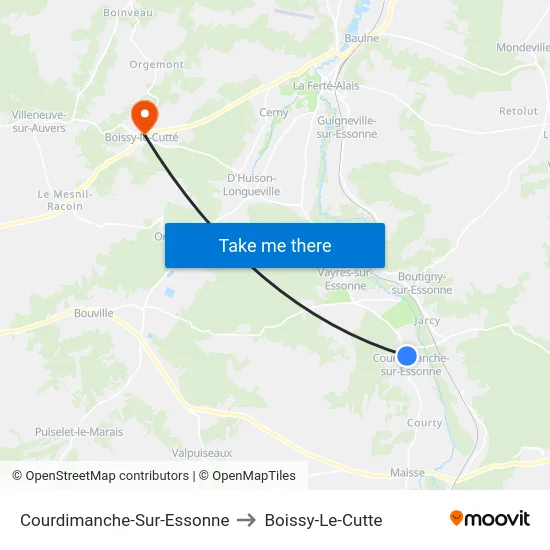 Courdimanche-Sur-Essonne to Boissy-Le-Cutte map