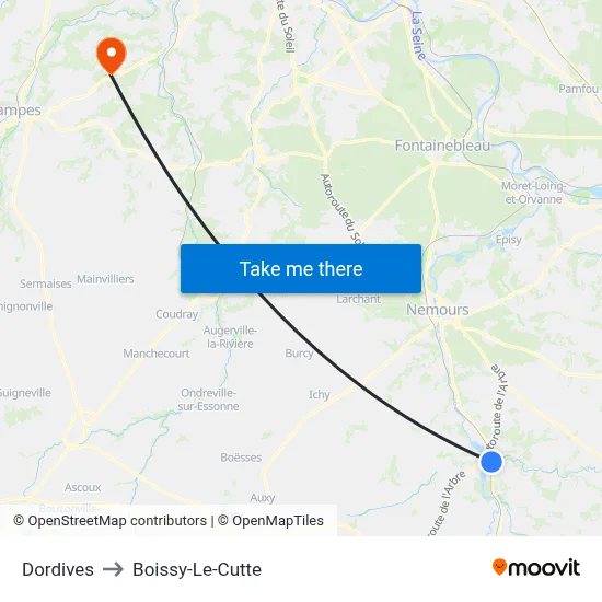 Dordives to Boissy-Le-Cutte map