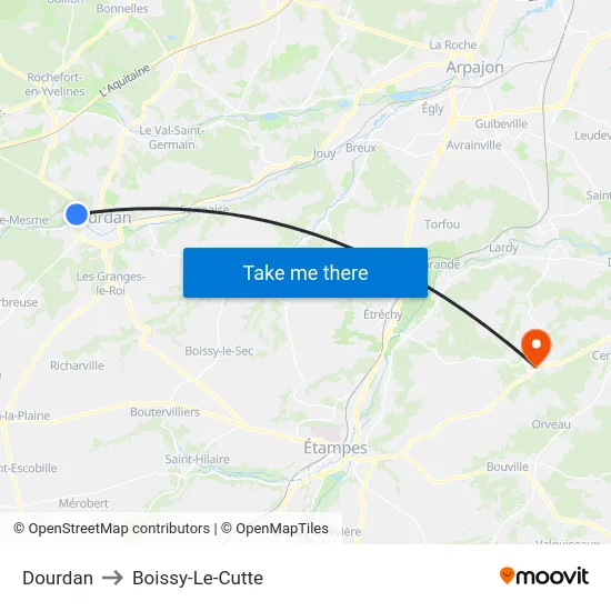 Dourdan to Boissy-Le-Cutte map