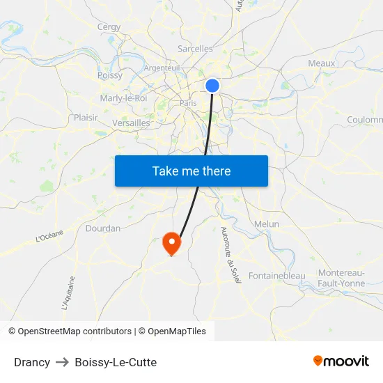 Drancy to Boissy-Le-Cutte map