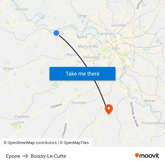 Epone to Boissy-Le-Cutte map