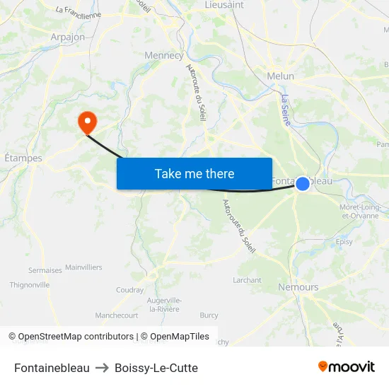 Fontainebleau to Boissy-Le-Cutte map