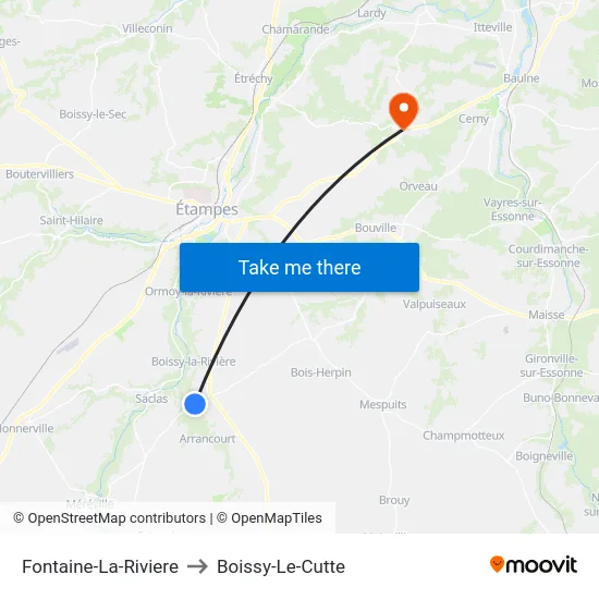 Fontaine-La-Riviere to Boissy-Le-Cutte map
