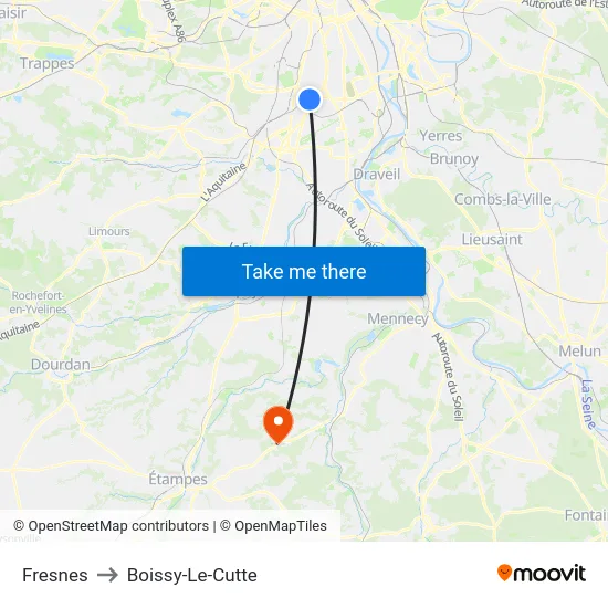 Fresnes to Boissy-Le-Cutte map