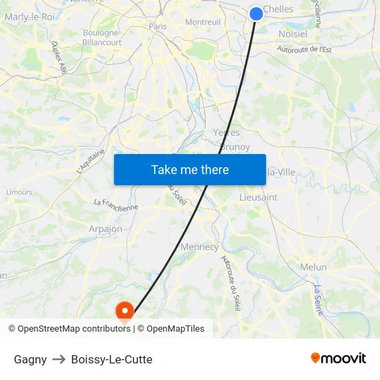 Gagny to Boissy-Le-Cutte map