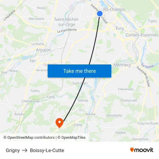 Grigny to Boissy-Le-Cutte map