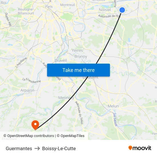 Guermantes to Boissy-Le-Cutte map