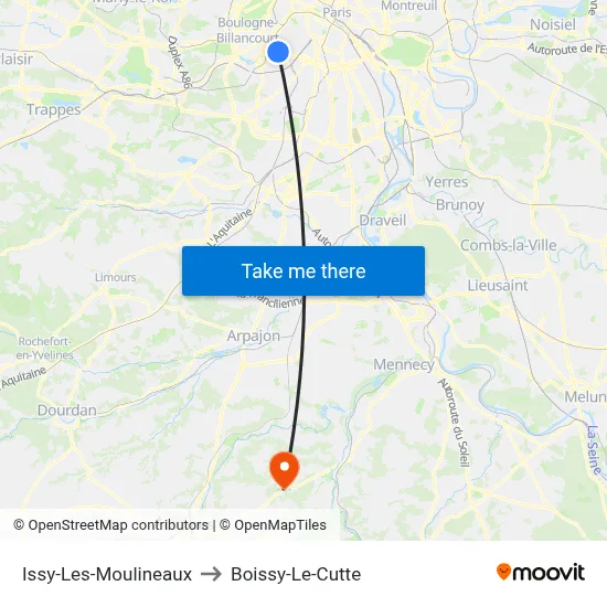 Issy-Les-Moulineaux to Boissy-Le-Cutte map