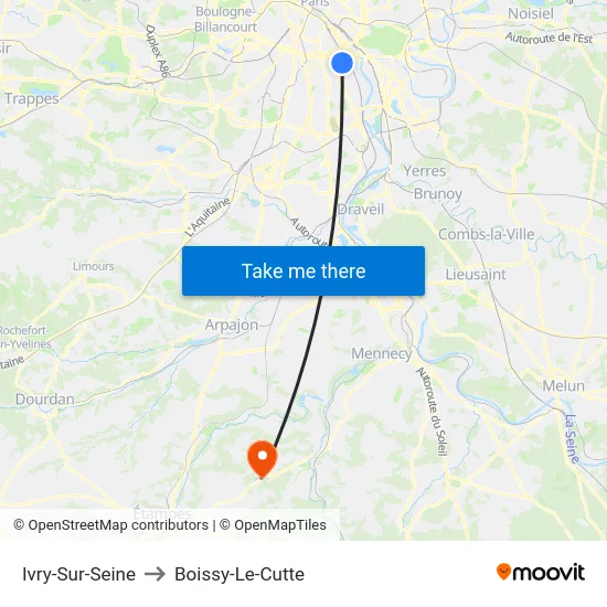 Ivry-Sur-Seine to Boissy-Le-Cutte map