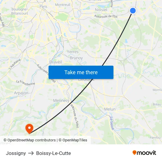 Jossigny to Boissy-Le-Cutte map