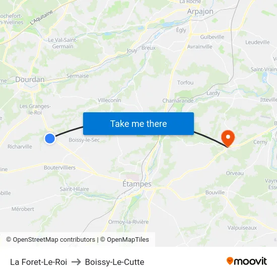 La Foret-Le-Roi to Boissy-Le-Cutte map