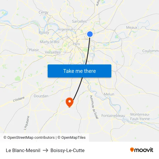 Le Blanc-Mesnil to Boissy-Le-Cutte map