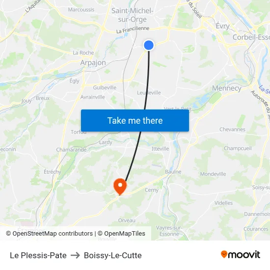 Le Plessis-Pate to Boissy-Le-Cutte map
