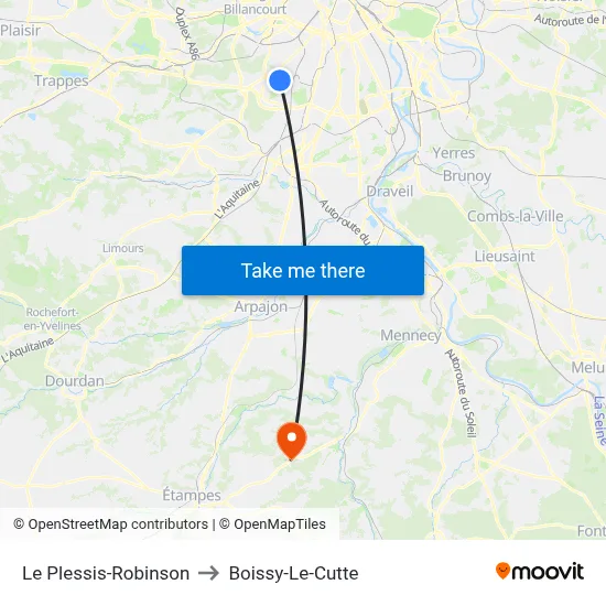Le Plessis-Robinson to Boissy-Le-Cutte map