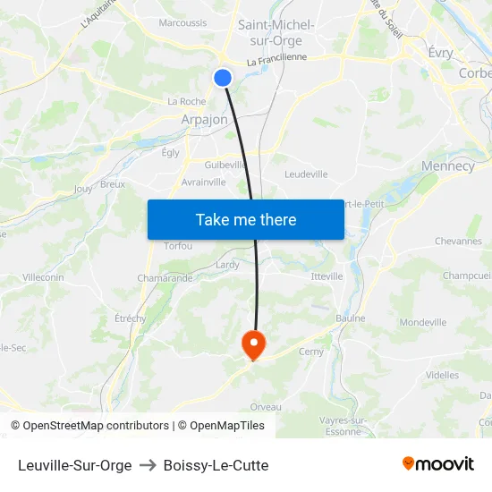 Leuville-Sur-Orge to Boissy-Le-Cutte map