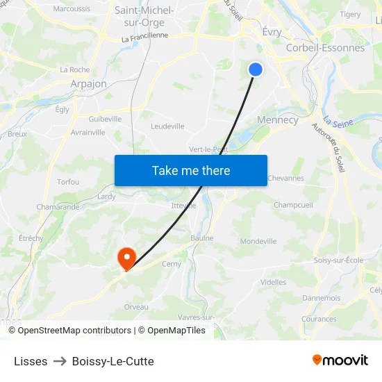 Lisses to Boissy-Le-Cutte map