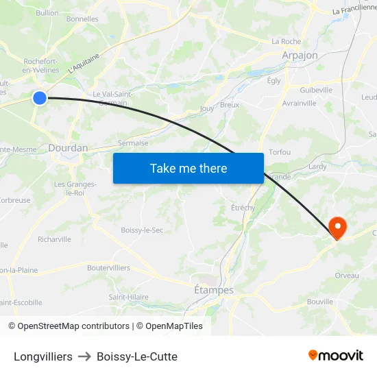 Longvilliers to Boissy-Le-Cutte map