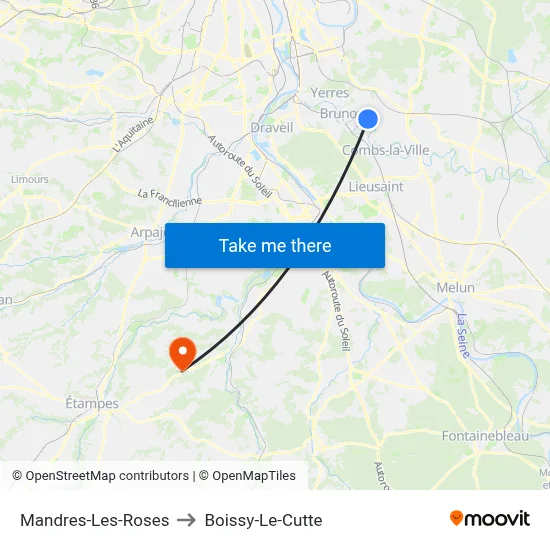 Mandres-Les-Roses to Boissy-Le-Cutte map