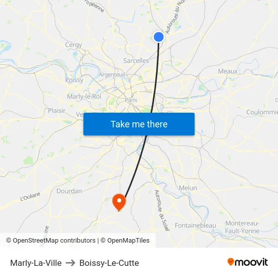 Marly-La-Ville to Boissy-Le-Cutte map