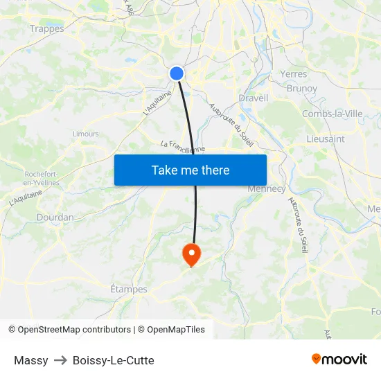 Massy to Boissy-Le-Cutte map