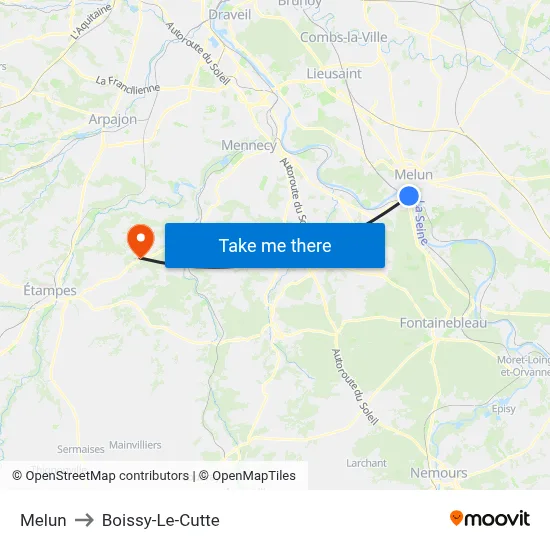 Melun to Boissy-Le-Cutte map