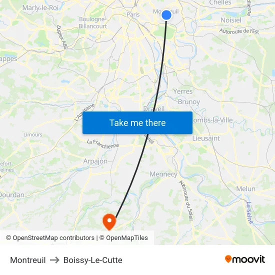 Montreuil to Boissy-Le-Cutte map