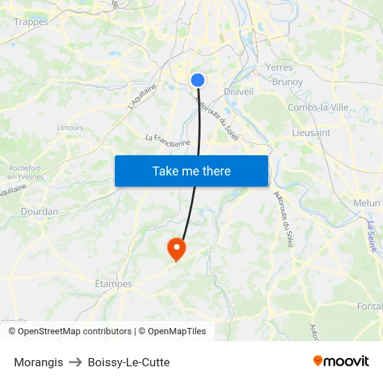 Morangis to Boissy-Le-Cutte map