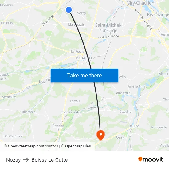 Nozay to Boissy-Le-Cutte map